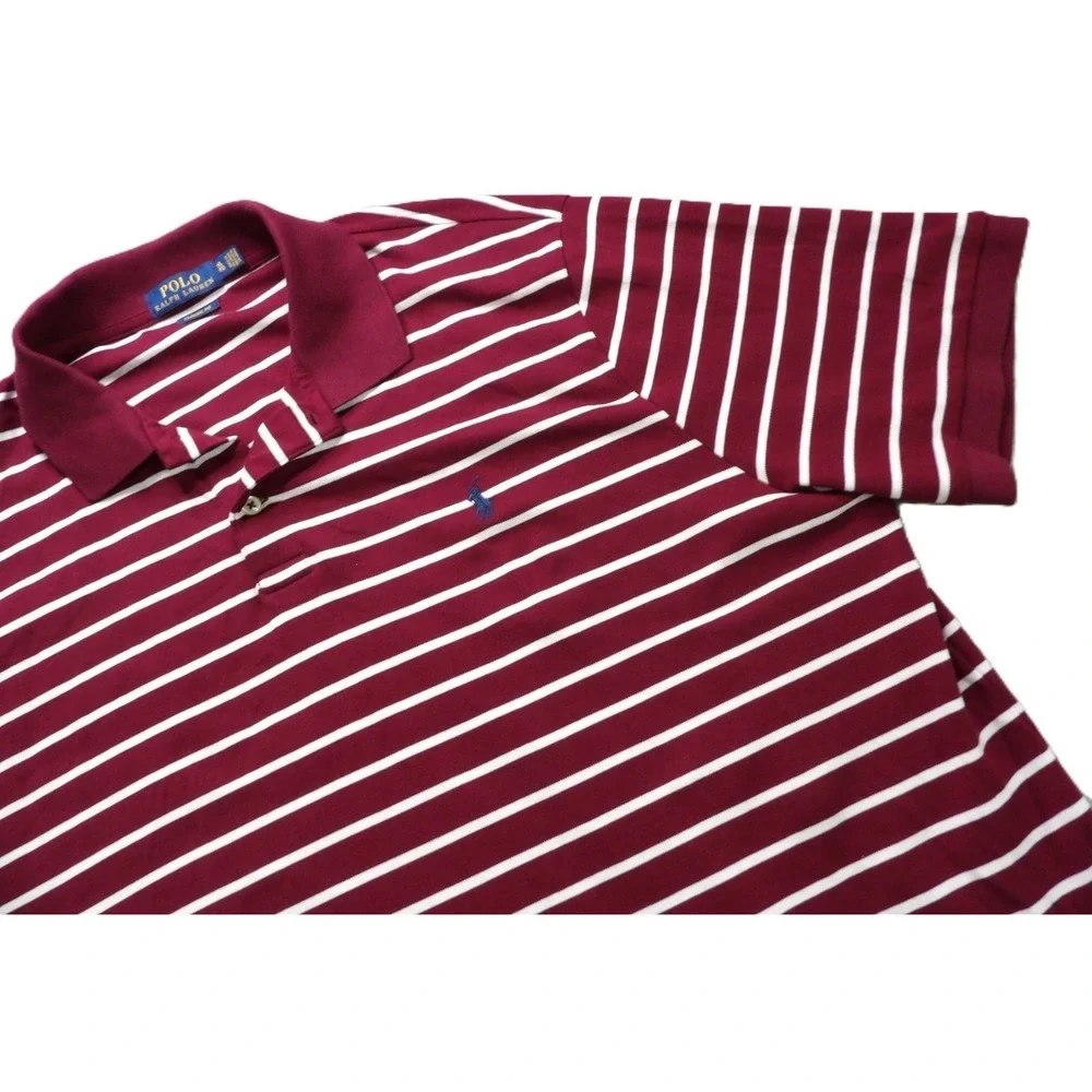 Polo Ralph Lauren Classic Fit Shirt Men XL Burgundy Striped Cotton Pony Logo EUC